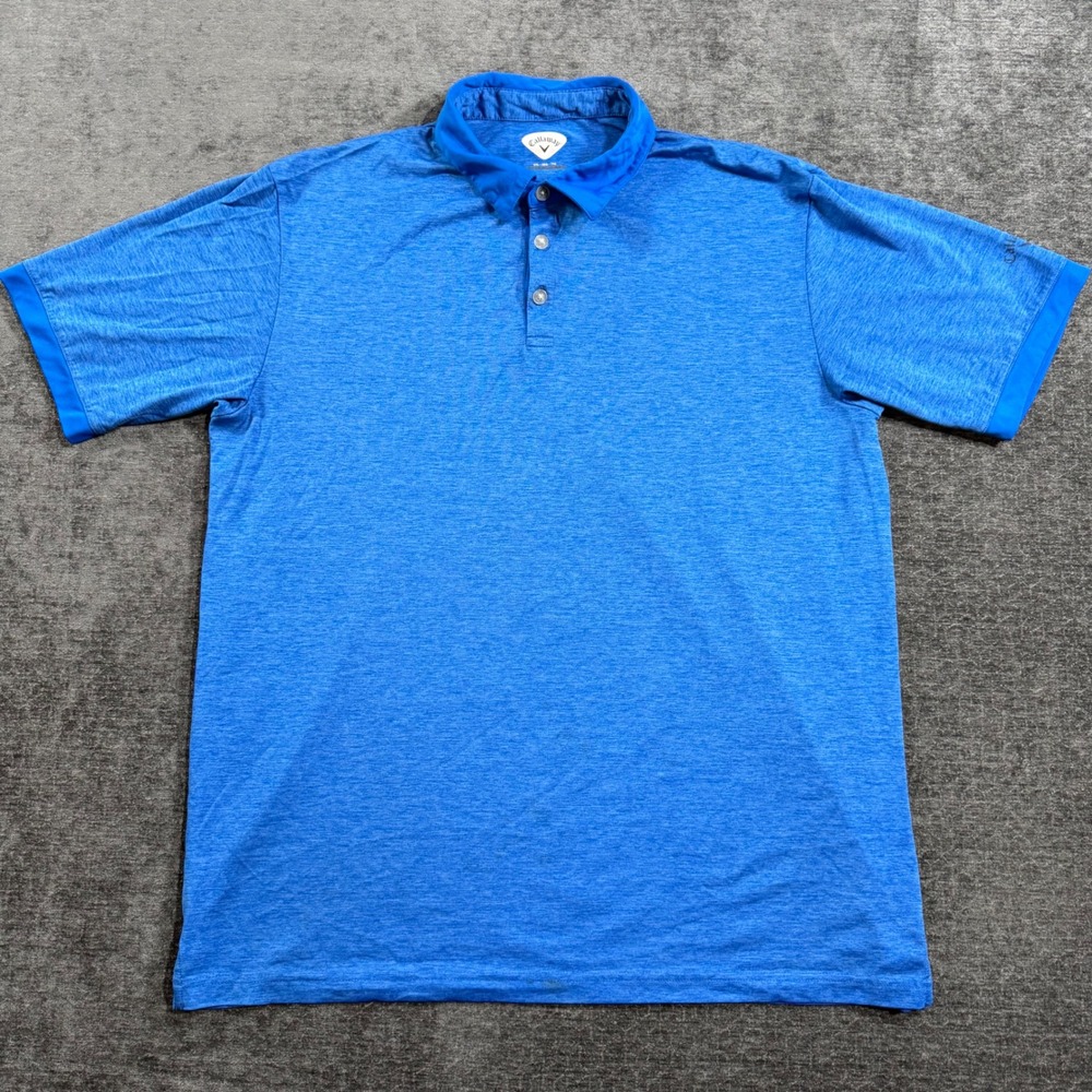 Callaway Mens XXL Blue Heathered Short Sleeve Performance Golf Polo Shirt